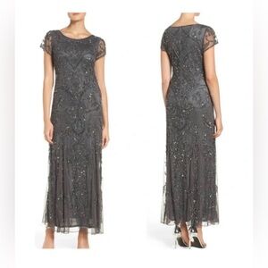 Pisarro nights Elegant Gray Beaded Evening Dress size 14